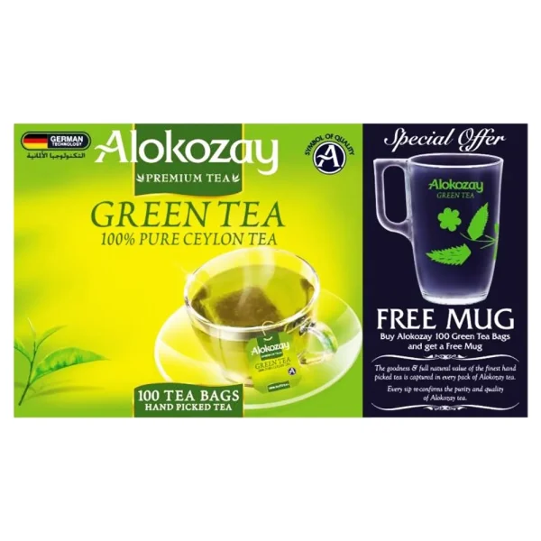 Alokozay Green Tea with Free Mug 100 Tea Bags