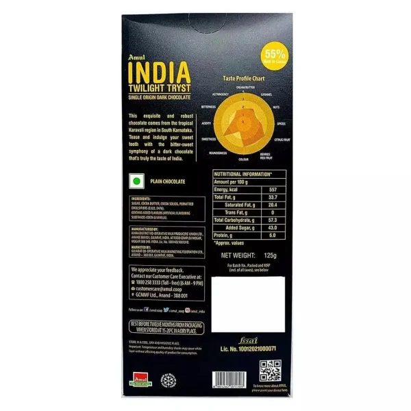 Amul India Twilight Tryst Single Origin Dark Chocolate 125g - Image 2