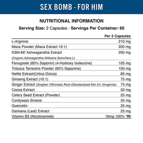 Applied Nutrition Sex Bomb for Him Sex Activator 120 Capsules - Image 2