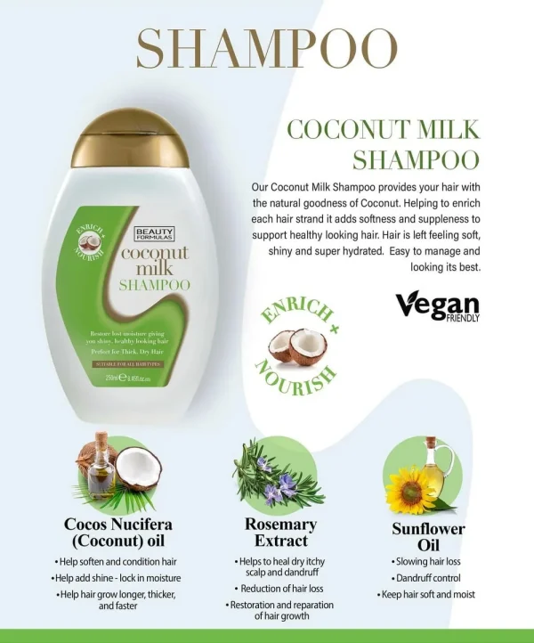 Beauty Formulas Coconut Milk Shampoo 250ml - Image 2