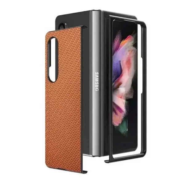 Carbon Fiber Folding Design Case for Samsung Galaxy Z Fold 3 Brown