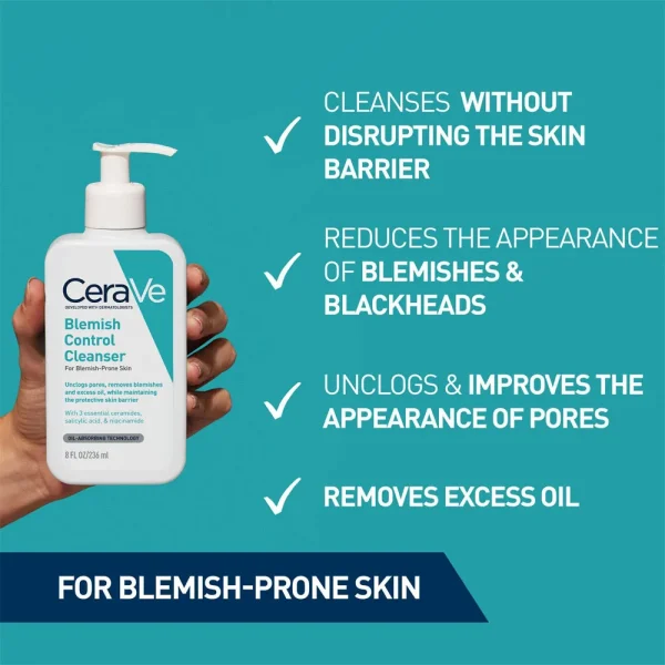 CeraVe Blemish Control Cleanser for Blemish Prone Skin with Hyaluronic Acid & Ceramides 236ml - Image 2