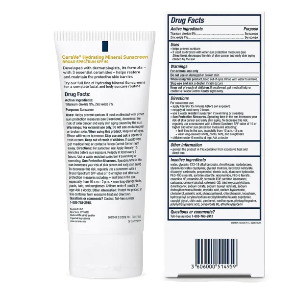 CeraVe Hydrating Mineral Sunscreen SPF50 Face Lotion 75ml - Image 2