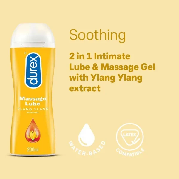 Durex Massage Lube 2-in-1 Sensual Lube Gel Water Based with Ylang Ylang 200ml - Image 2