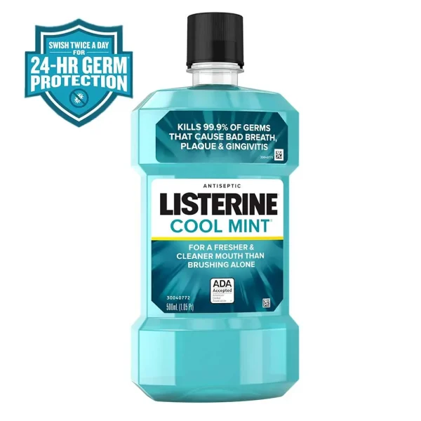 Listerine Cool Mint Antiseptic Mouthwash for Bad Breath & Plaque 500ml