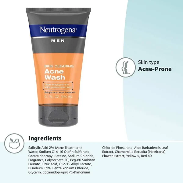 Neotrogena Men Skin Clearing Acne Wash 150ml - Image 2