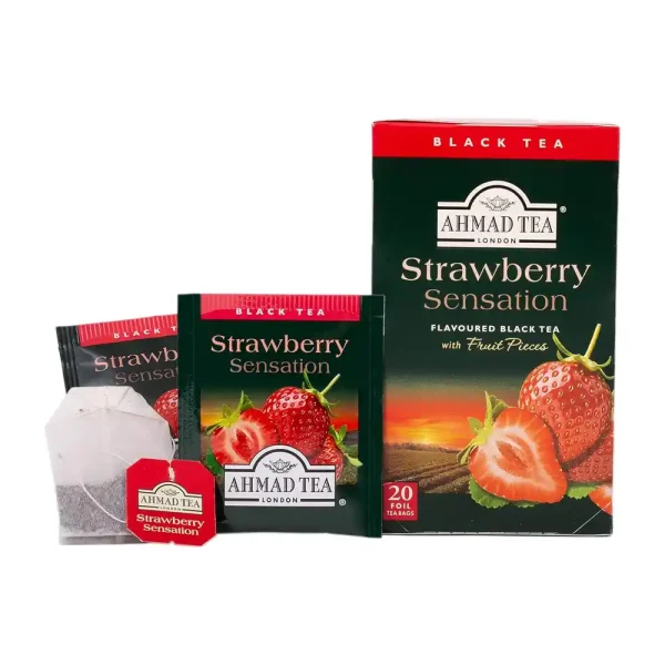 Ahmad Tea Strawberry Sensation Fruit Black Tea 20 Foil Teabags - Image 2